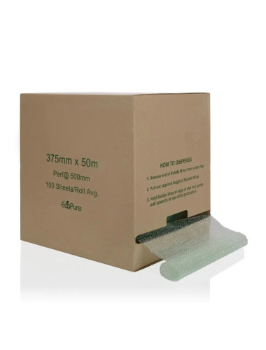 375mm x 50m Natural LDPE EcoPure Bubble WrapRoll 500mm Perforations