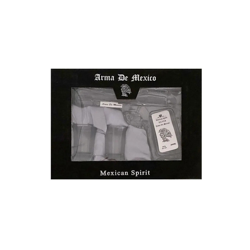 Arma De Mexico Silver Tequila Pistol With 2 Shot Glasses 200mL
