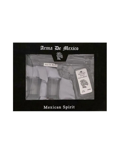 Arma De Mexico Silver Tequila Pistol With 2 Shot Glasses 200mL