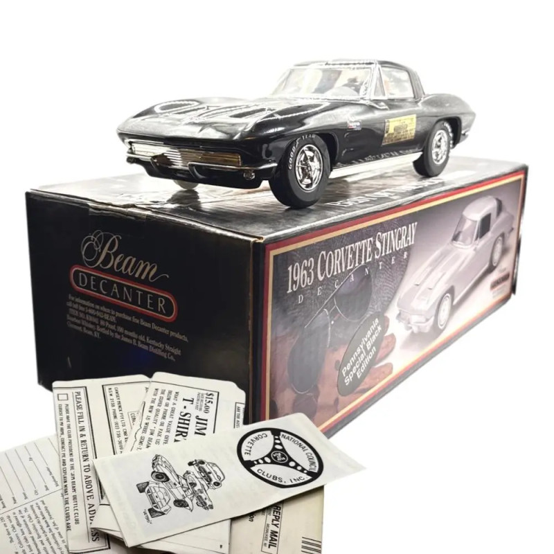 Jim Beam 100 Months Old Decanter 1963 Corvette Stingray Black 750mL - Sealed With Box & Papers