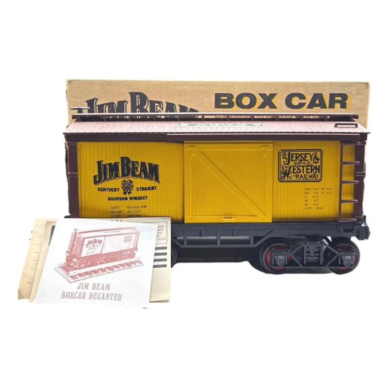 Jim Beam 100 Months Old Decanter Jersey And Western Railway Yellow Box Car 750mL - Sealed With Box & Papers