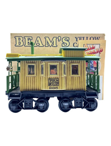 Jim Beam 100 Months Old Decanter Jersey And Western Railway Yellow Caboose 750mL - Unsealed With Box & Papers