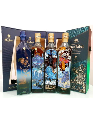 Johnnie Walker Blue Label Set Of 4 Zodiacs Rooster+ Pig + Dog + Rat 4 X 750mL