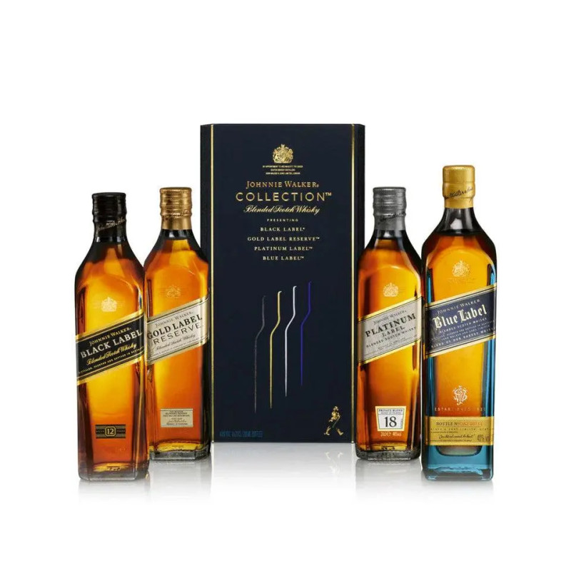 Johnnie Walker Blue Label Striding Man Collection Blended Scotch Whisky Gift Pack 4 X 200mL Bottles