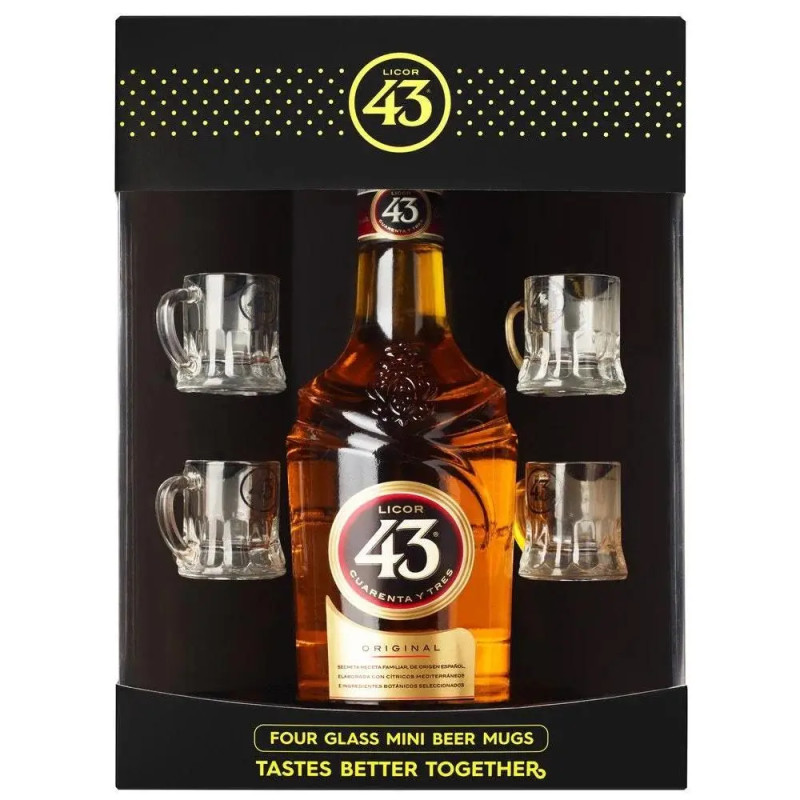 Licor 43 Liqueur Four Glass Mini Beer Mugs Gift Pack 700ml
